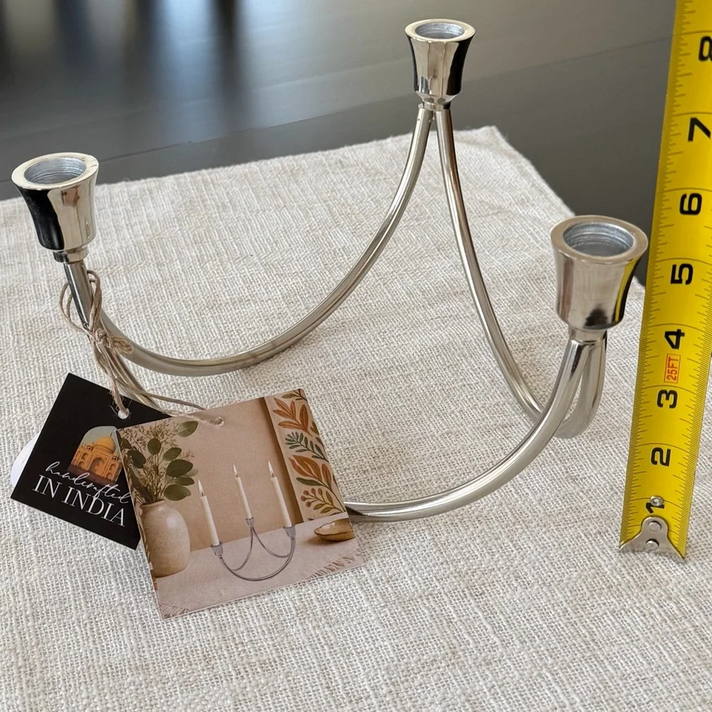 Modern Silver 3-Arm Candelabra Candle Holder, Made in India